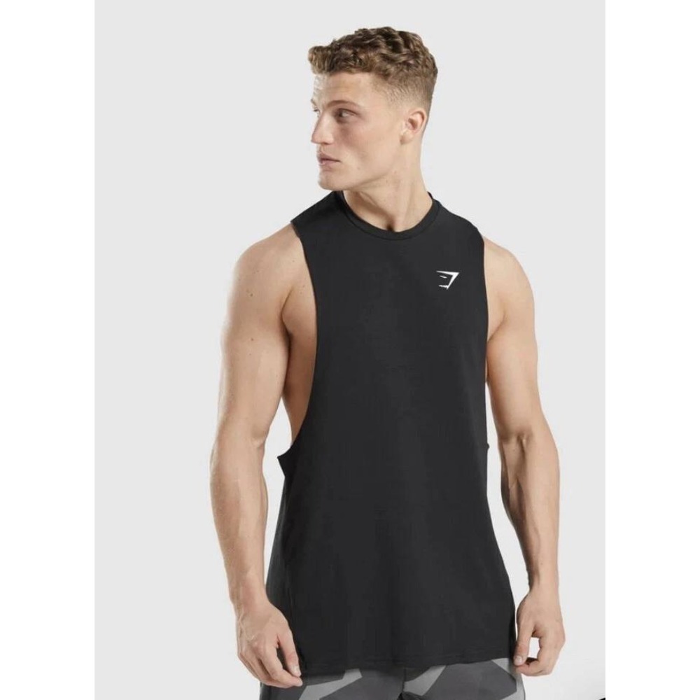 Gymshark Critical Drop Arm Tank Top Men L Black Gym Training Lightweight Cutoff